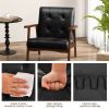 Mid Century Modern Accent Chair with Solid Rubber Wood Frame and Leather Cover
