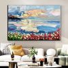 Handmade Oil Painting Floral Ocean Painting Italy Amalfi Seascape Painting Colorful flower Positano Coast Impasto painting Frameless Only Canvas